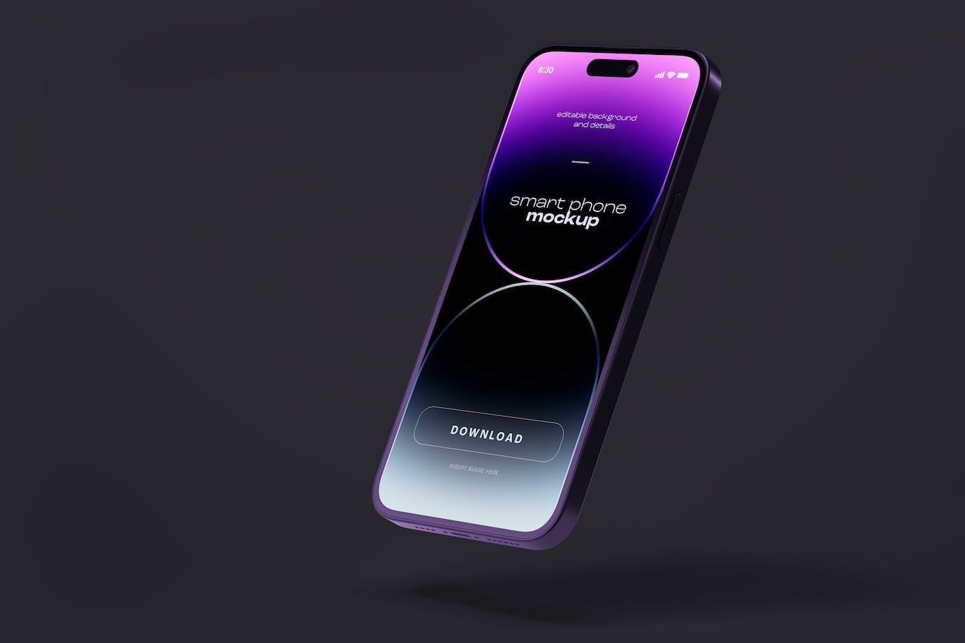 紫色iPhone 14 Pro手机样机 Dark iPhone 14 Pro Mockup 样机素材 第1张