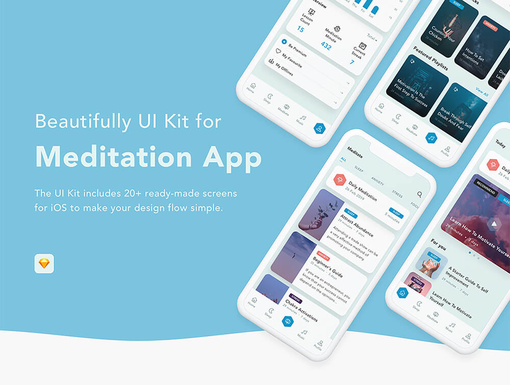 冥想App应用iOS UI套件 APP UI 第1张