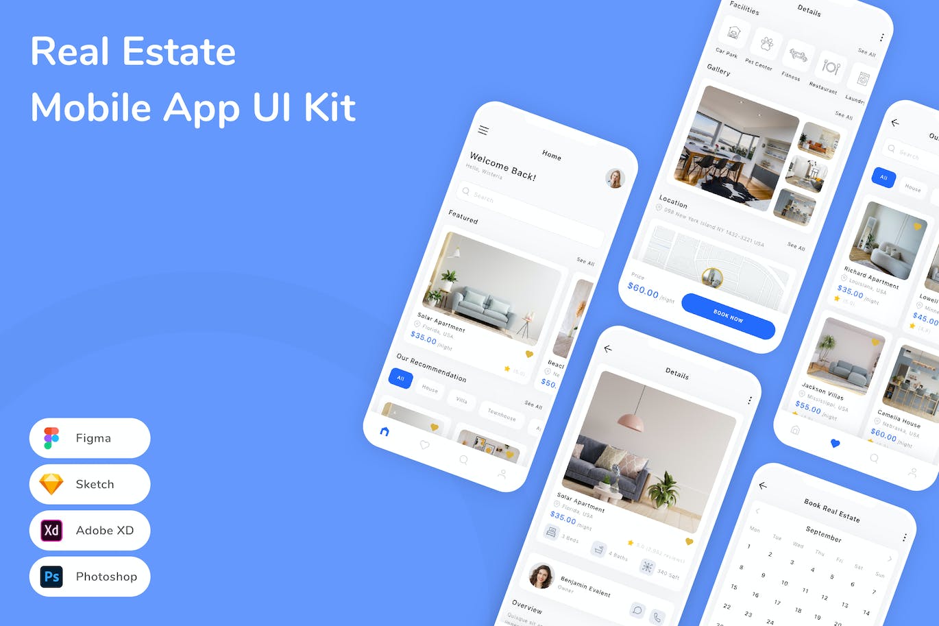 房地产行业App应用程序UI工具包素材 Real Estate Mobile App UI Kit APP UI 第1张