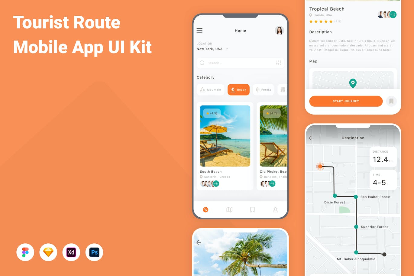 旅游路线App应用程序UI工具包素材 Tourist Route Mobile App UI Kit APP UI 第1张