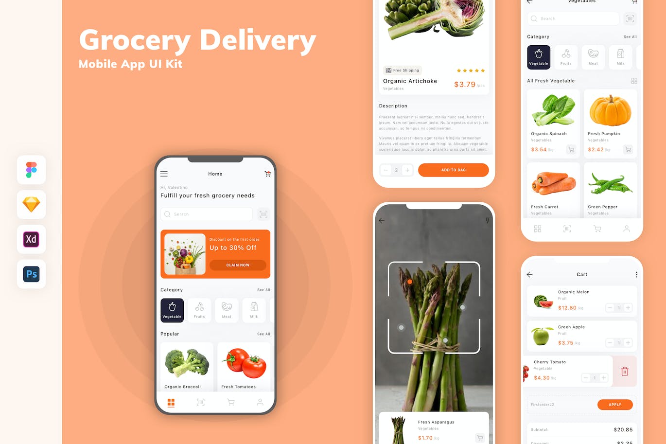 杂货配送App移动应用设计UI工具包 Grocery Delivery Mobile App UI Kit APP UI 第1张