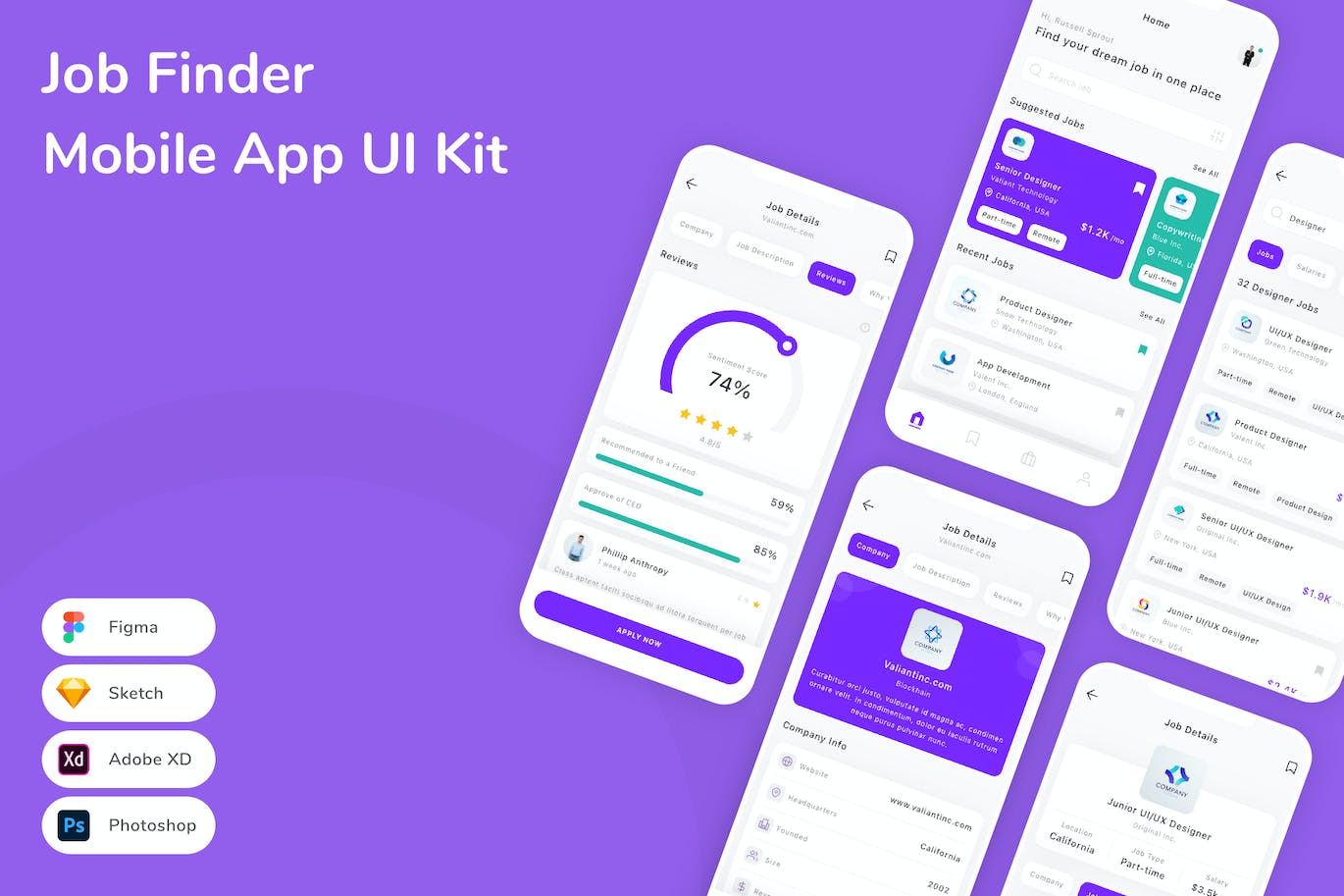 求职找工作App应用程序UI工具包素材 Job Finder Mobile App UI Kit APP UI 第1张