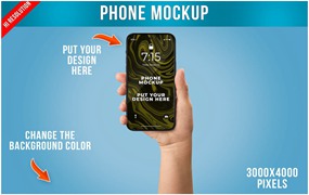 女性手拿智能手机UI展示样机模板 Phone Mockup in Woman Hand Template