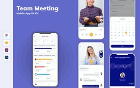 团队会议App移动应用设计UI工具包 Team Meeting Mobile App UI Kit