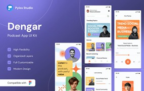 播客App移动应用UI套件 Dengar – Podcast Mobile App UI Kits