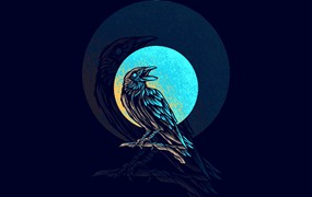 月亮乌鸦动物徽章插画 raven animal illustration