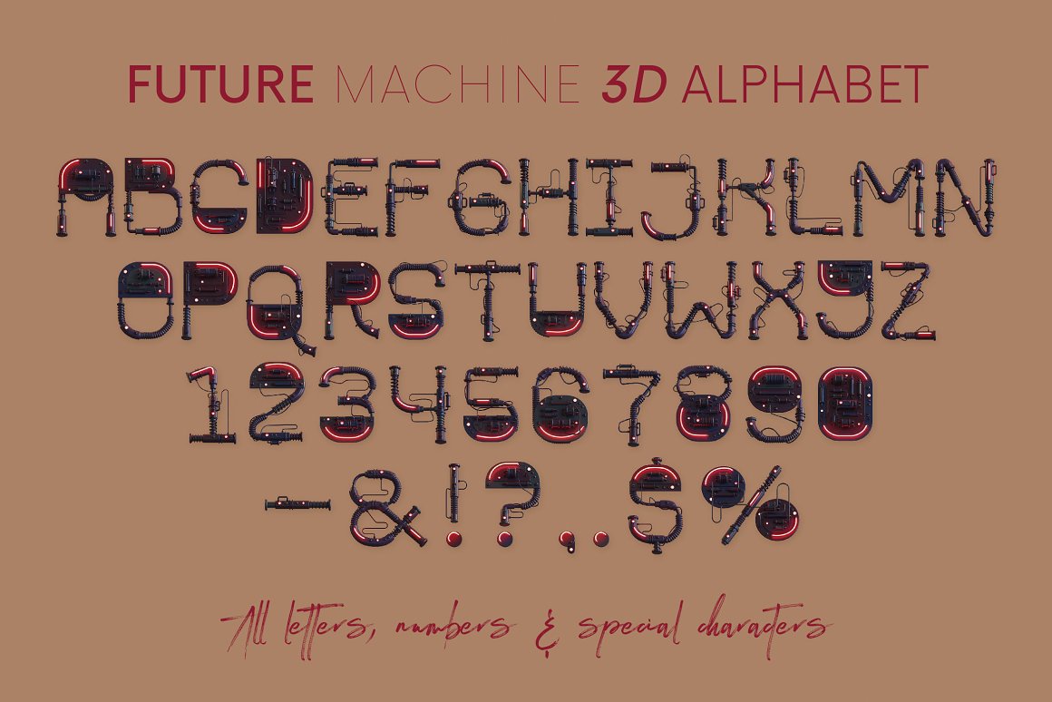 潮流未来科幻游戏3D机械霓虹灯特效字母PNG设计素材 Future Machine – 3D Lettering 图片素材 第7张