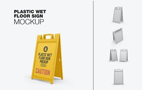 塑料湿地板警示牌标志设计样机 PLastic Wet Floor Sign Mockup