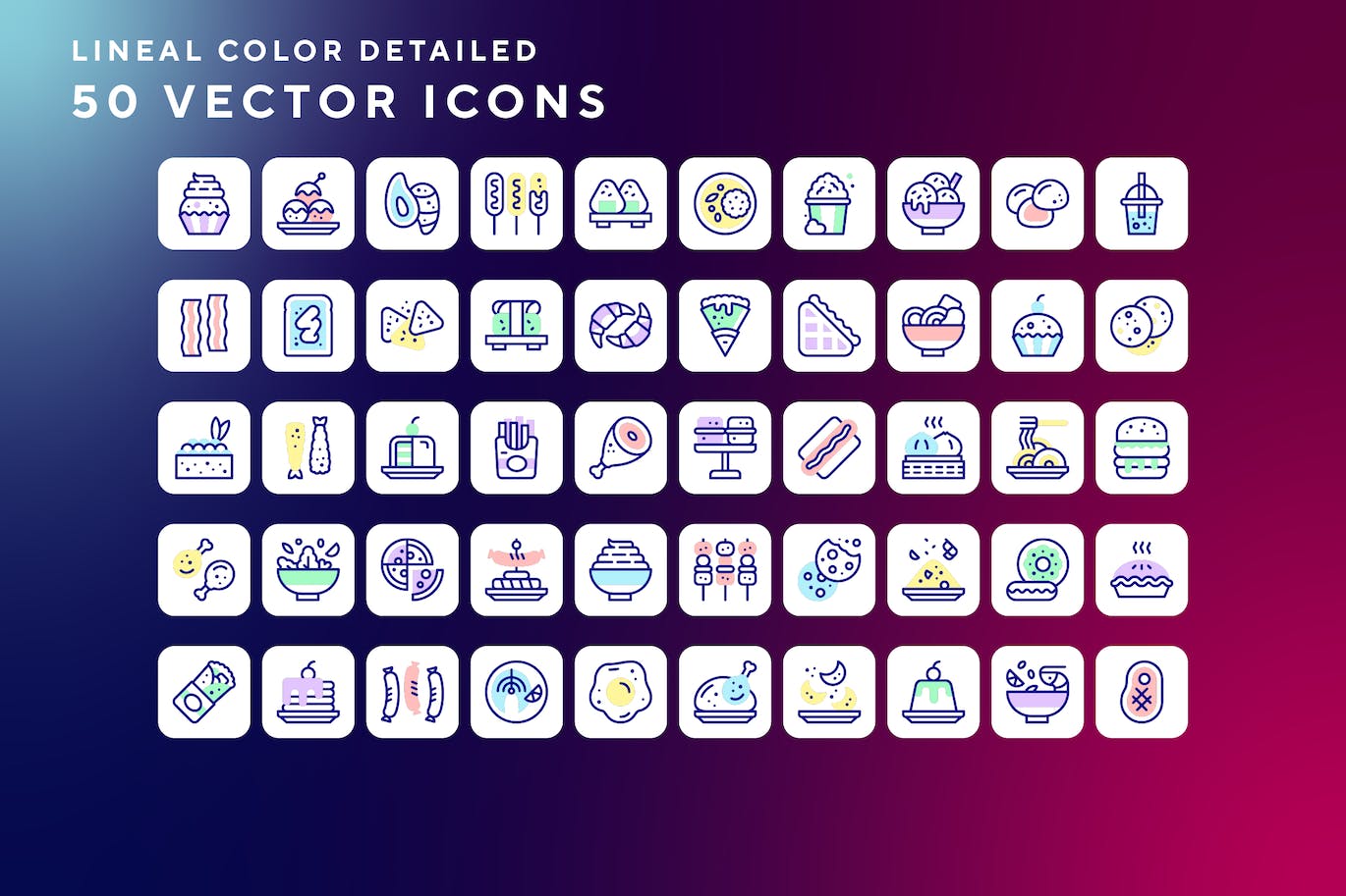 50枚国际食品主题彩色线条矢量图标 International food icons 图标素材 第1张