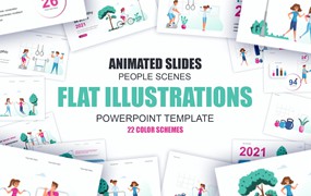 健身运动扁平插画数据可视化PPT动画幻灯片模板 Fitness Flat Illustration Powerpoint Template