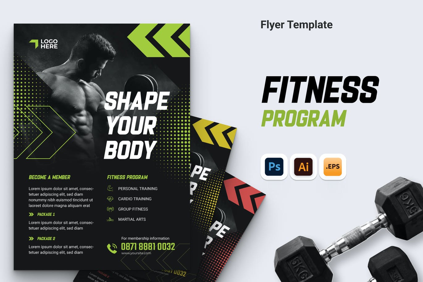 健身计划传单设计模板 Fitness Program Flyer Ai, PSD, & EPS Template 设计素材 第1张