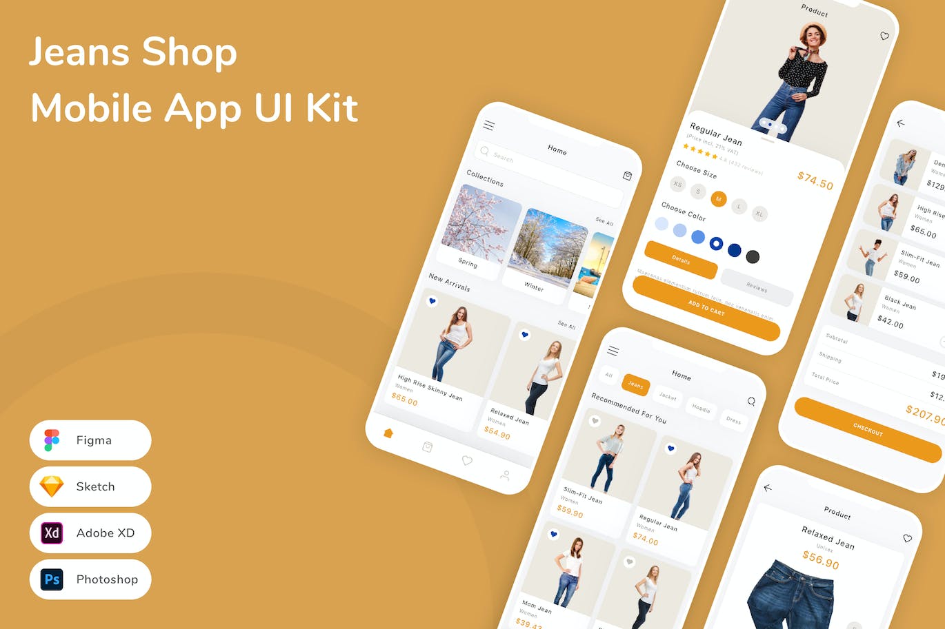 牛仔裤商店App应用程序UI工具包素材 Jeans Shop Mobile App UI Kit APP UI 第1张