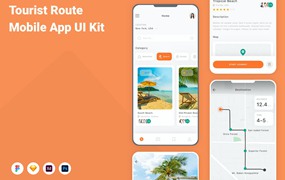 旅游路线App应用程序UI工具包素材 Tourist Route Mobile App UI Kit