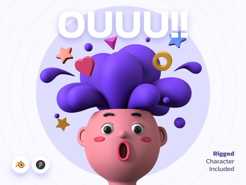 OU！趣味性和标志性特征的3D插图程序包 OUUU!!! 3D Illustration 设计素材 第1张