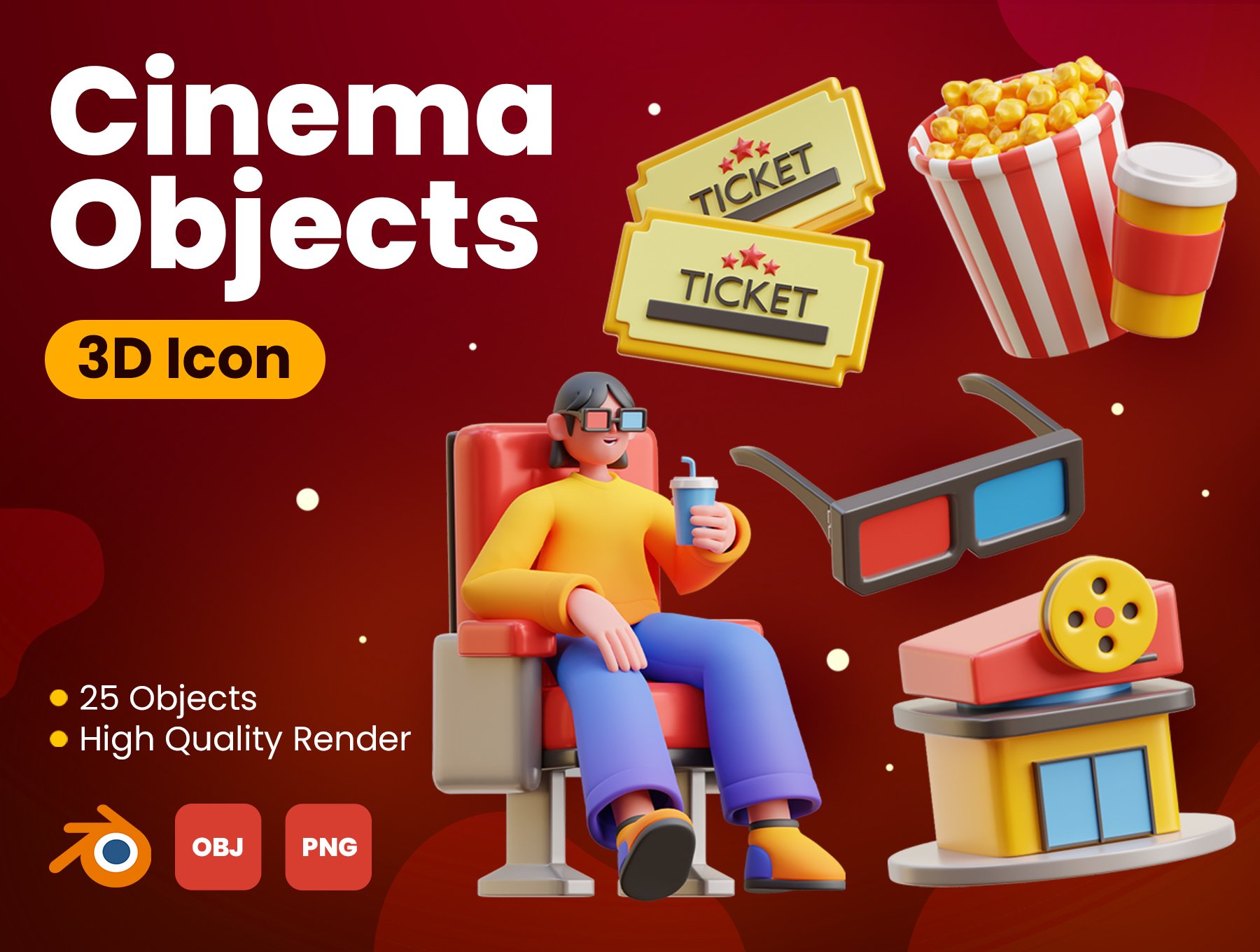 高质量三维渲染影音播放电影院主题3D插画图标素材合辑 Cinema 3D Icons 图标素材 第1张
