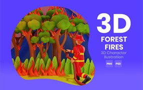 森林火灾3D角色插画素材 Forest Fires 3D Character Illustration