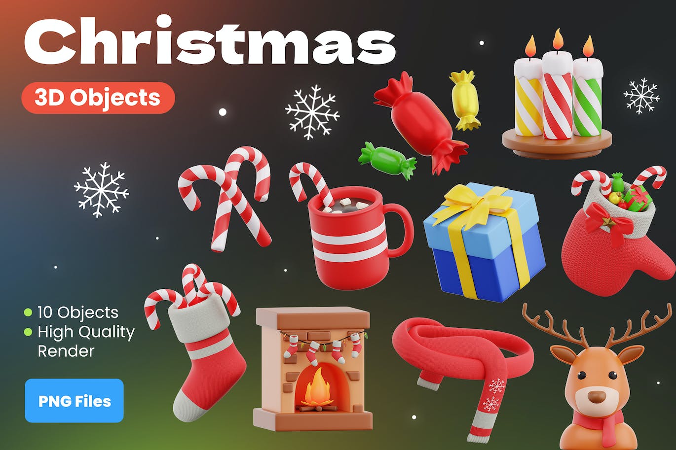 圣诞节道具元素3D插画 Christmas 3D Illustrations 设计素材 第1张
