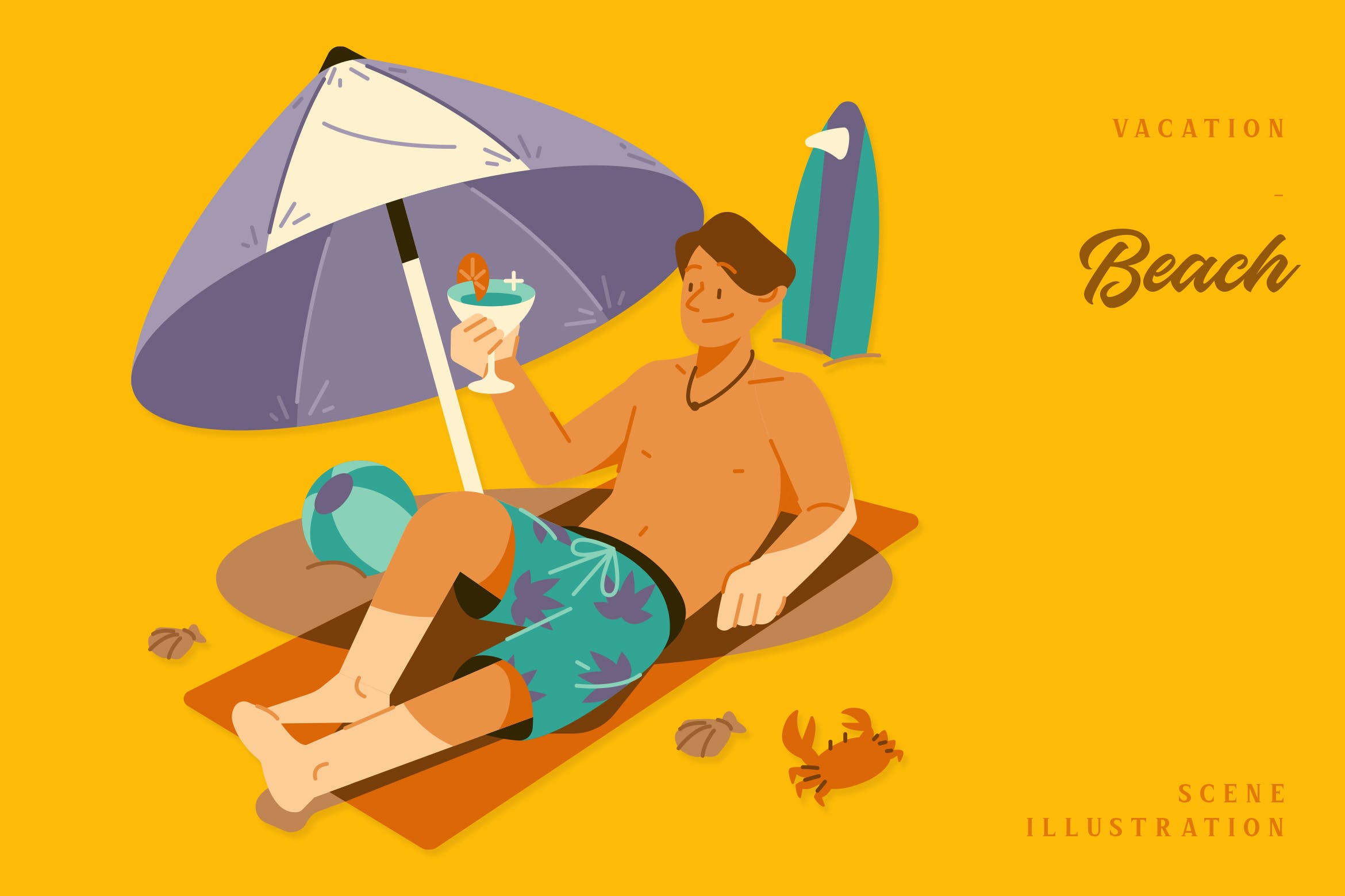 假期海滩场景插画矢量素材 Vacation – Beach Scene Illustration 图片素材 第1张