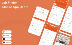 工作搜索App应用程序UI工具包素材 Job Finder Mobile App UI Kit