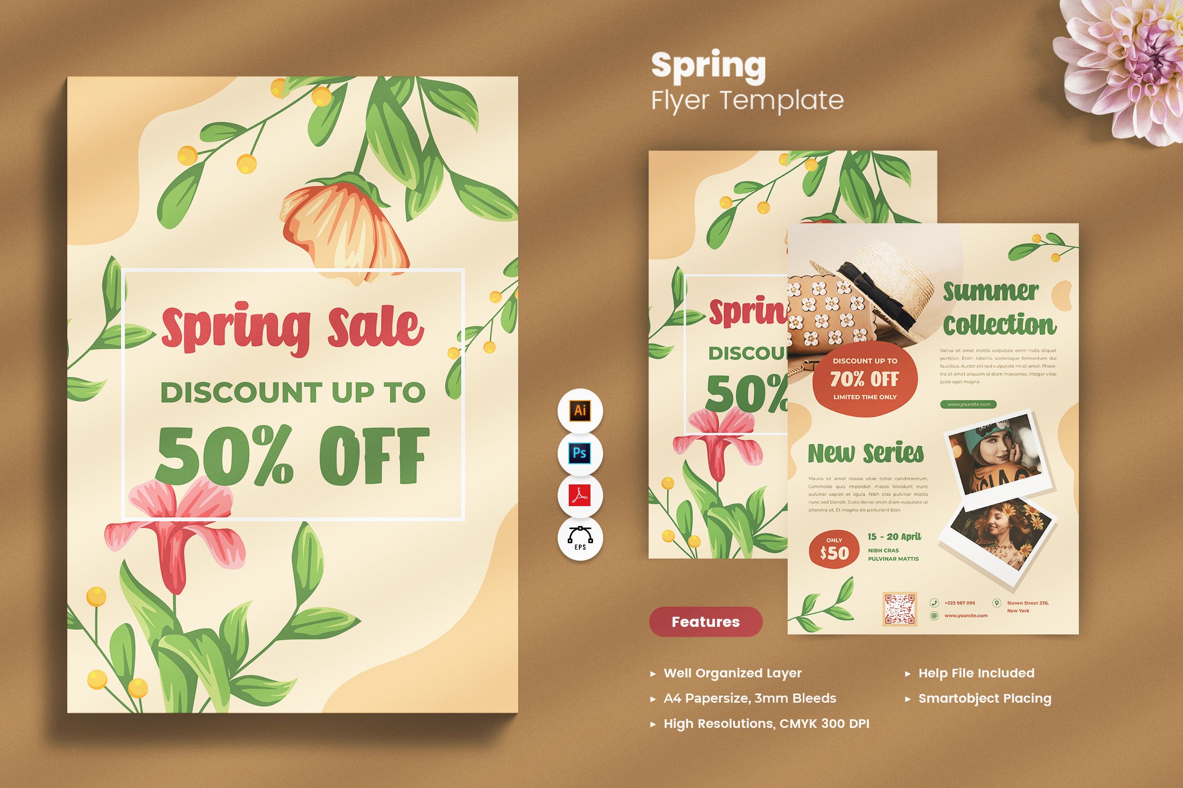 春季购物促销海报传单设计模板 Spring Sale Flyer 设计素材 第1张