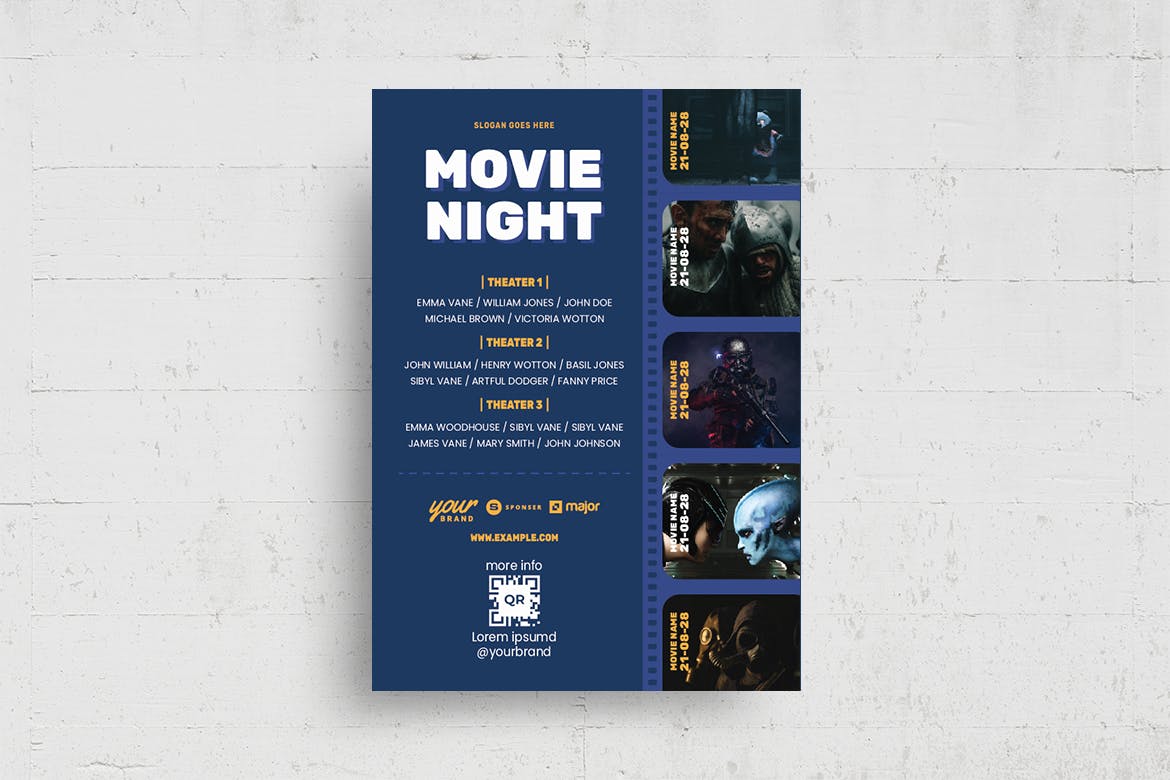 电影之夜传单设计模板 Movie Night Flyer Template 设计素材 第5张
