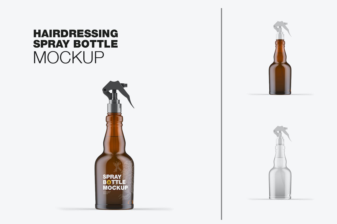 按压玻璃喷雾瓶瓶身设计样机 Set Different Glass Spray Bottles Mockup 样机素材 第1张