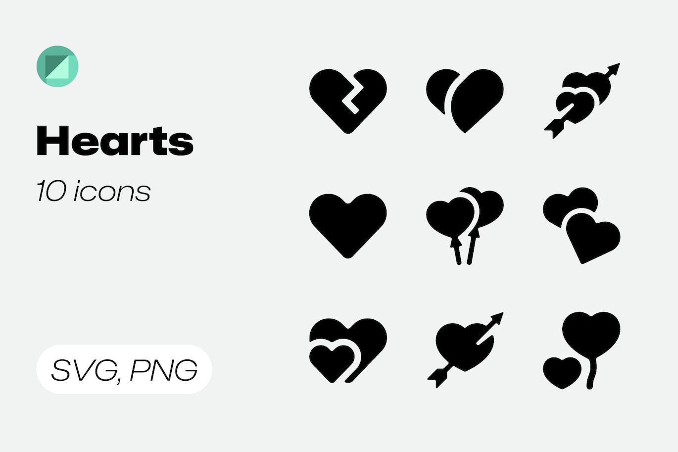 10个心形纯色图标 Basicons / Solid / Hearts Icons 图标素材 第1张