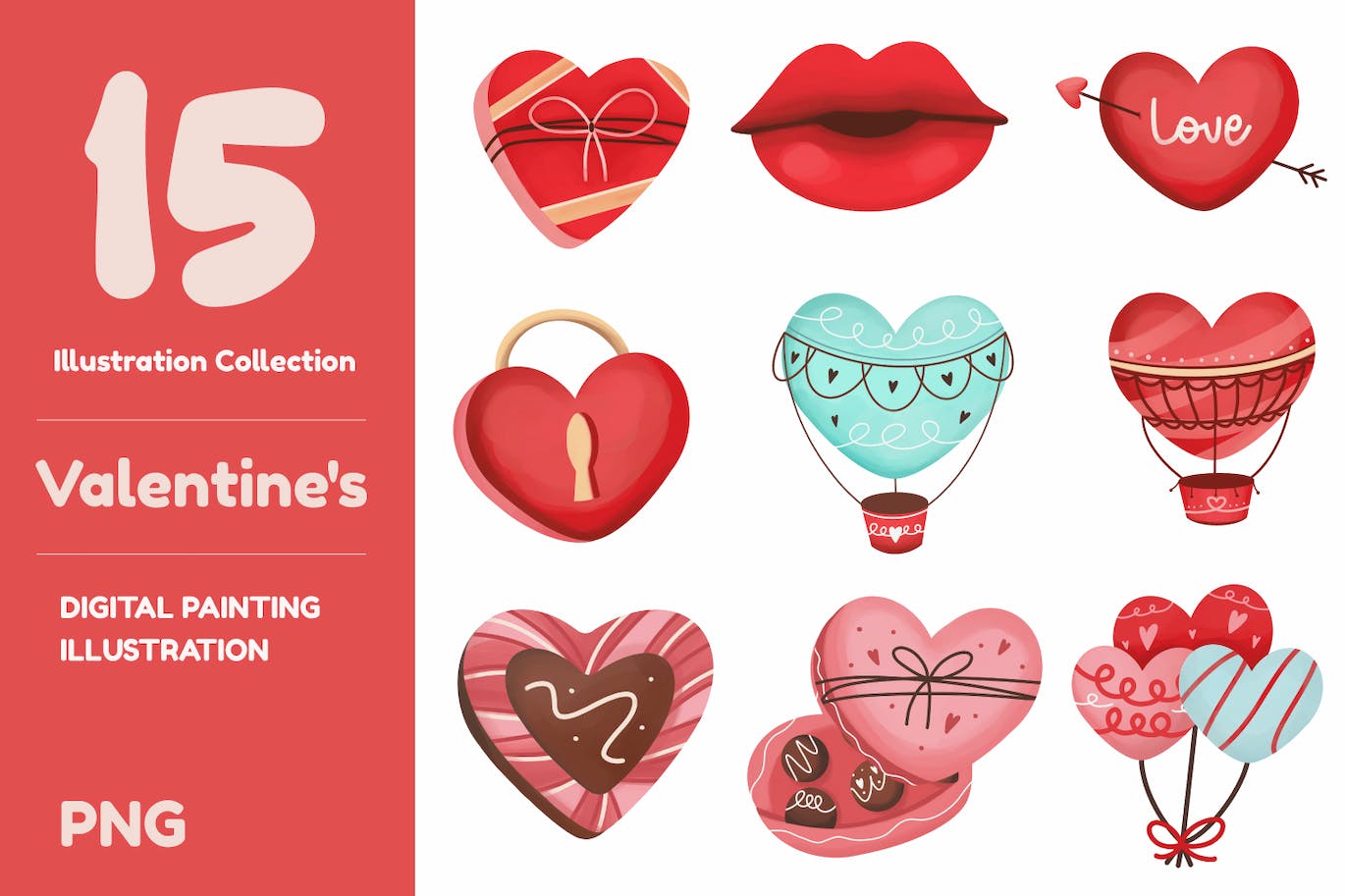 情人节爱心形状元素插画 Valentine’s Day Illustrations 图标素材 第1张