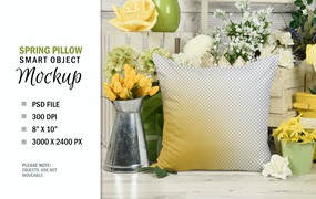 春天花卉场景白色方形枕头图案设计样机 Spring Country Square Mockup Pillow
