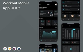 锻炼训练App应用程序UI工具包素材 Workout Mobile App UI Kit