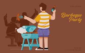 假期烧烤聚会场景插画矢量素材 Vacation – Barbeque Party Scene Illustration