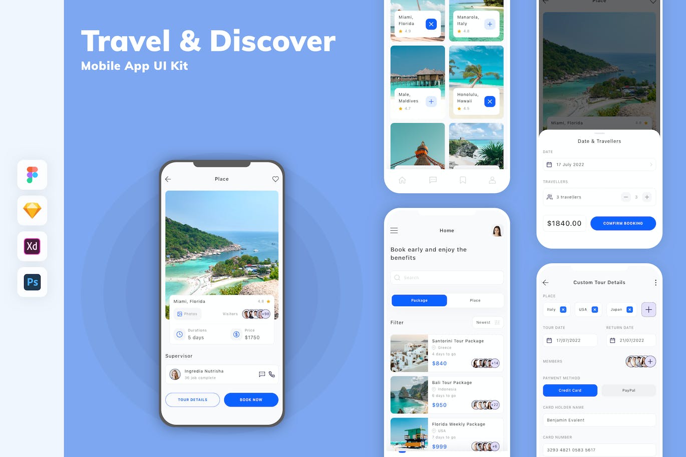 旅行与探索App移动应用设计UI工具包 Travel & Discover Mobile App UI Kit APP UI 第1张