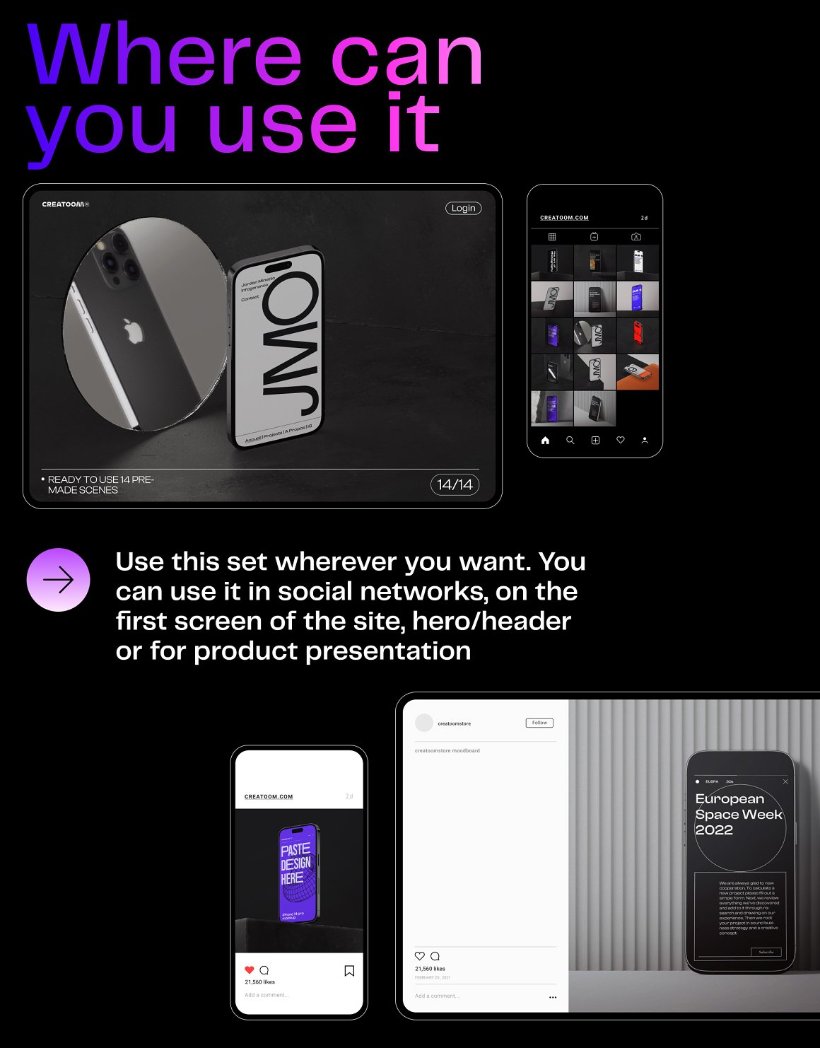 高质量苹果手机刘海屏3D渲染场景APP设计UI贴图展示样机模板 iPhone 14 pro mockups v1 样机素材 第9张