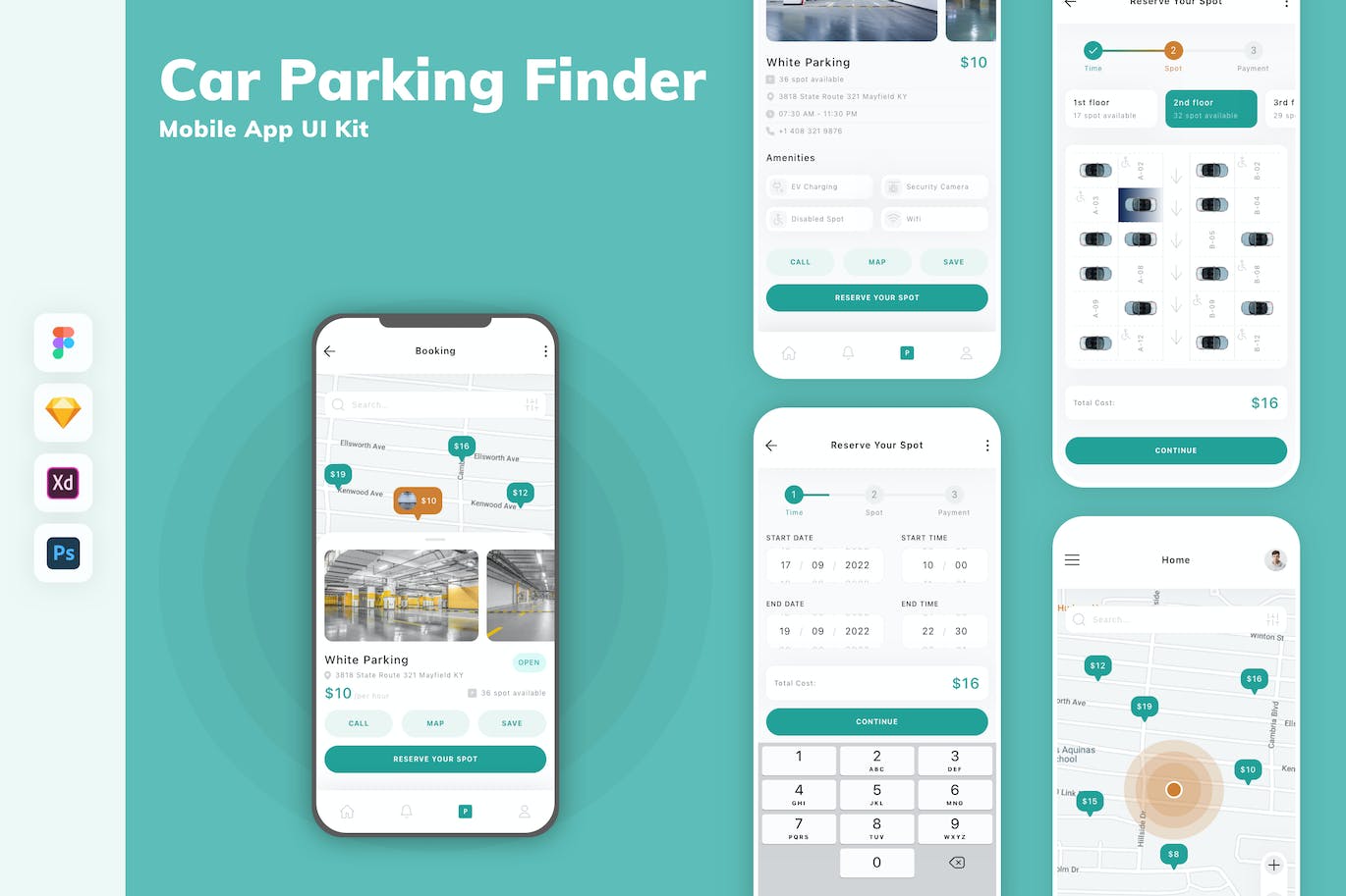 车位搜索App移动应用设计UI工具包 Car Parking Finder Mobile App UI Kit APP UI 第1张
