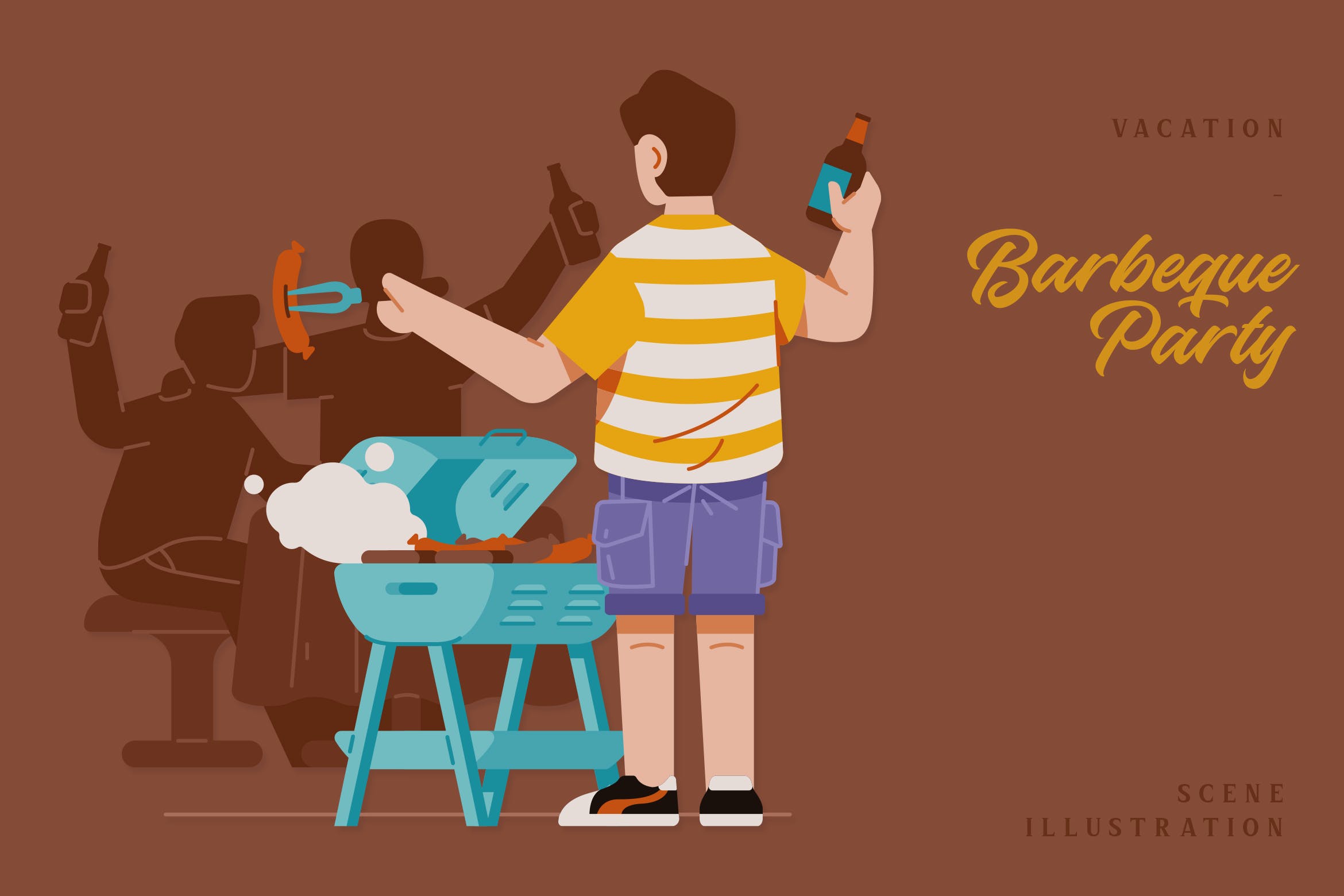 假期烧烤聚会场景插画矢量素材 Vacation – Barbeque Party Scene Illustration 图片素材 第1张