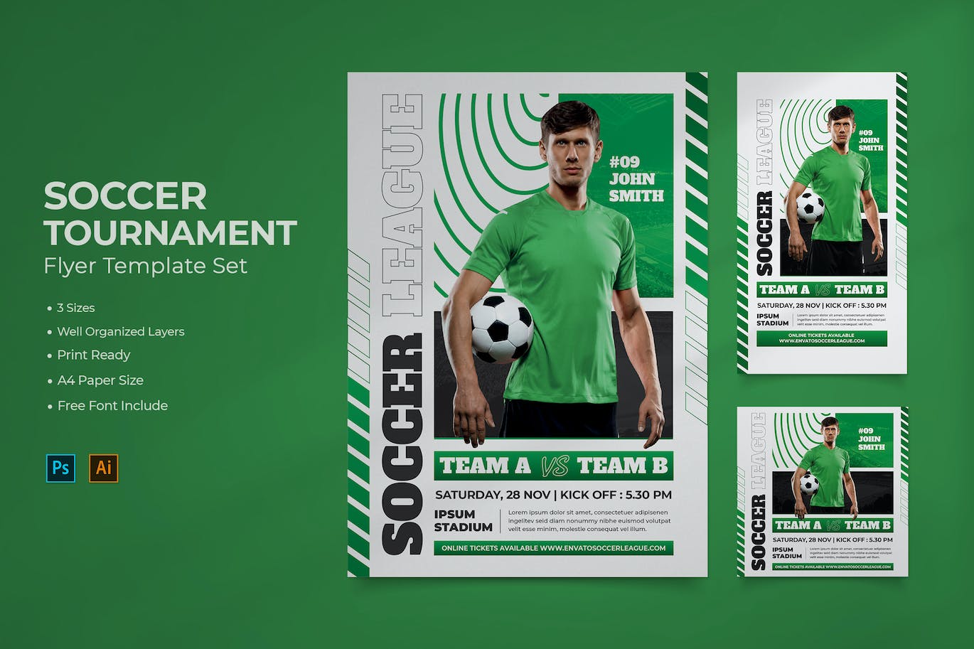 足球锦标赛海报设计 Soccer Tournament Flyer 设计素材 第1张