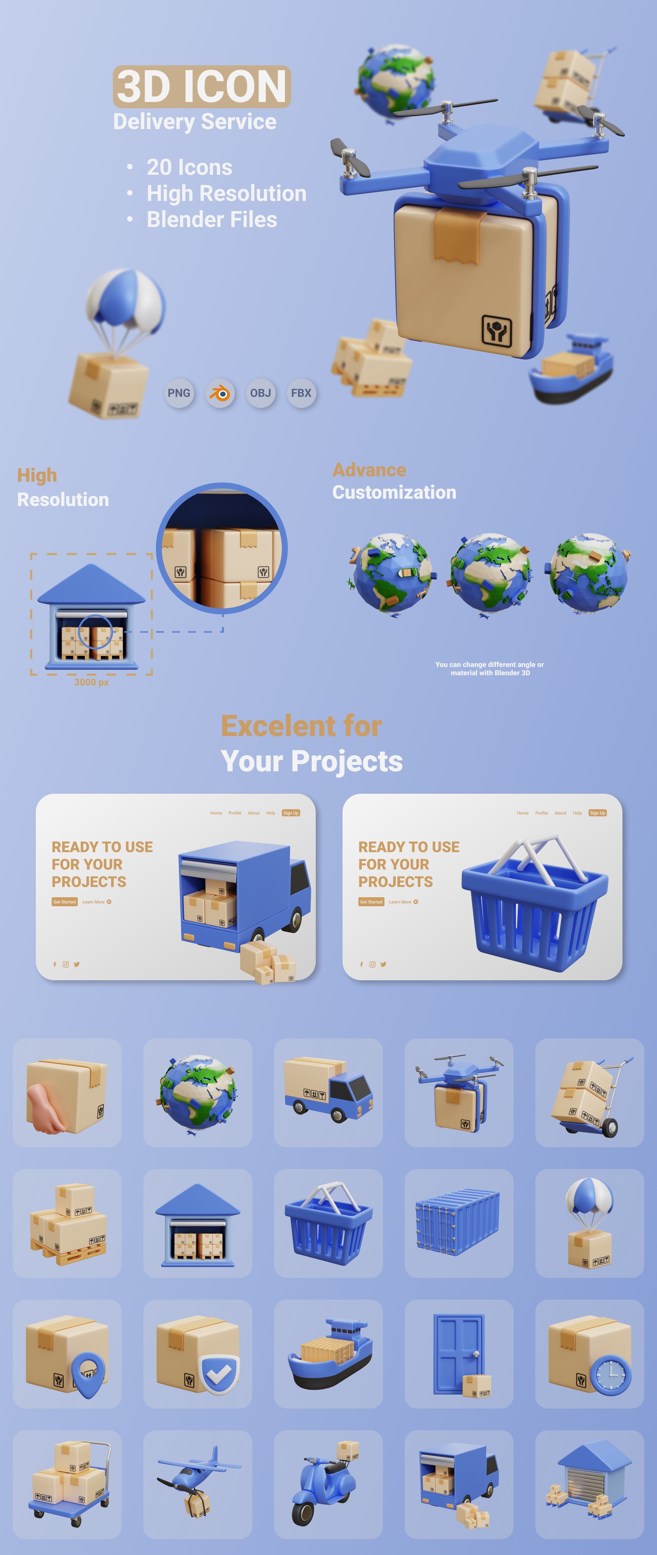 高质量三维渲染电商快递全球物流送货3D插画素材 Delivery Service Icon Illustration 图标素材 第8张