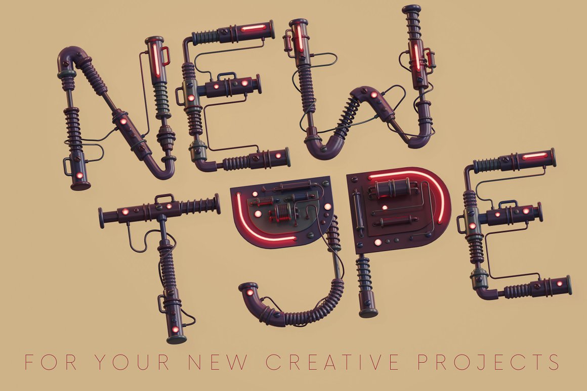 潮流未来科幻游戏3D机械霓虹灯特效字母PNG设计素材 Future Machine – 3D Lettering 图片素材 第8张
