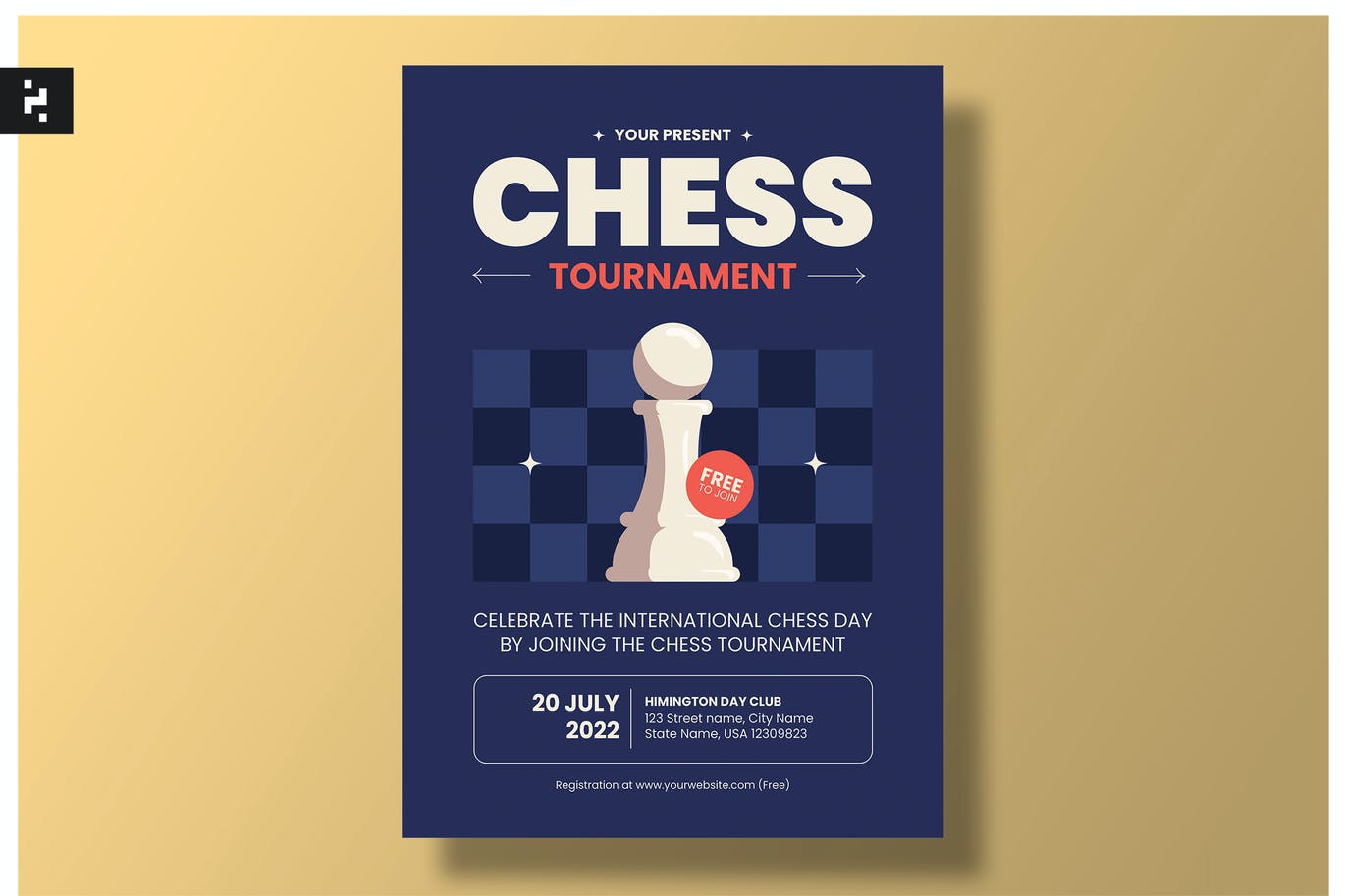 国际象棋比赛海报模板下载 Chess Tournament Flyer Template 设计素材 第1张