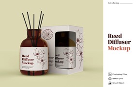 无火香薰器包装盒设计样机 Reed Diffuser Packaging Box Realistic Mockup