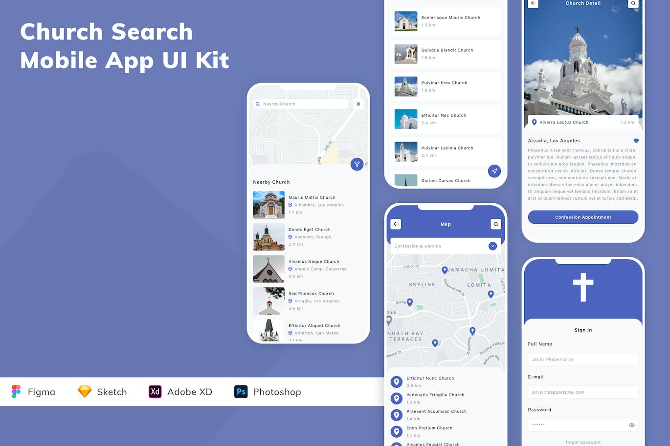 教堂搜索应用程序App设计UI工具包 Church Search Mobile App UI Kit APP UI 第1张