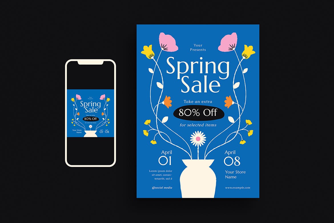 春季促销活动宣传单模板下载 Spring Sale Event Flyer Set 设计素材 第3张