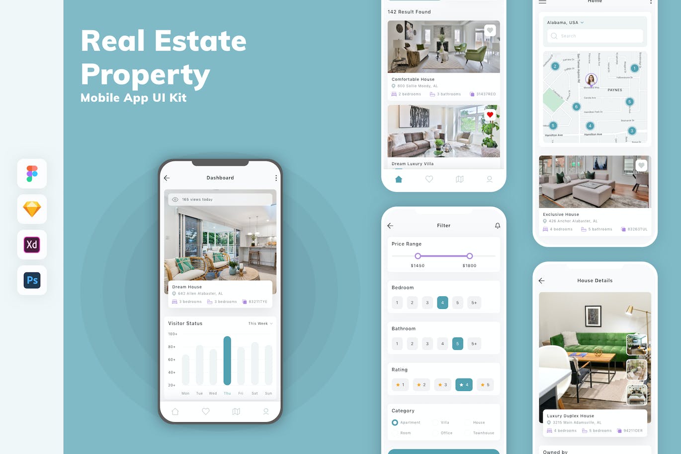 房地产和物业App移动应用设计UI工具包 Real Estate & Property Mobile App UI Kit APP UI 第1张