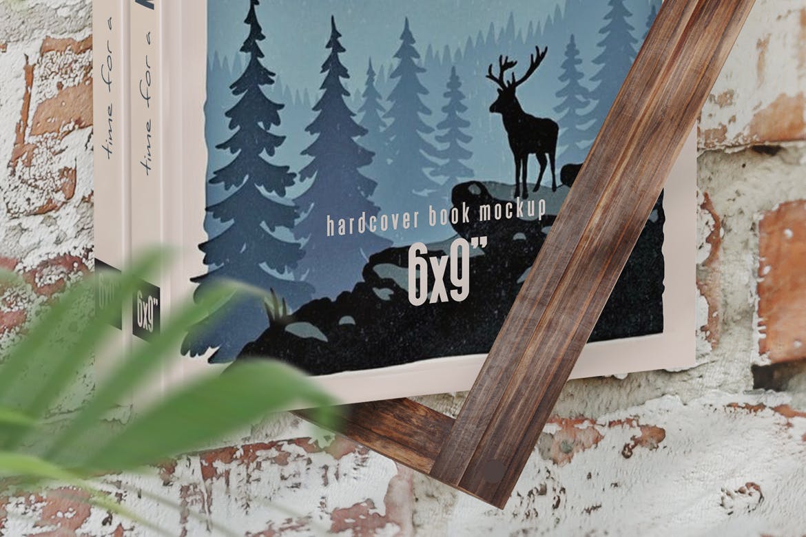木壁架精装书封面设计样机模板 Hardcover Book On Wooden Wall Holder Mockup 样机素材 第2张