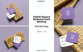 时尚圆角方形名片设计样机 Stylish Square Business Card Mockup
