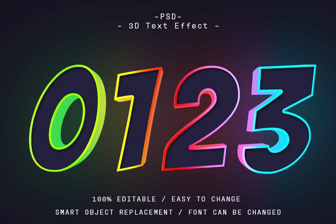 3D彩色发光文字效果 3D Colorful Glowing Text Effect Photoshop 插件预设 第2张