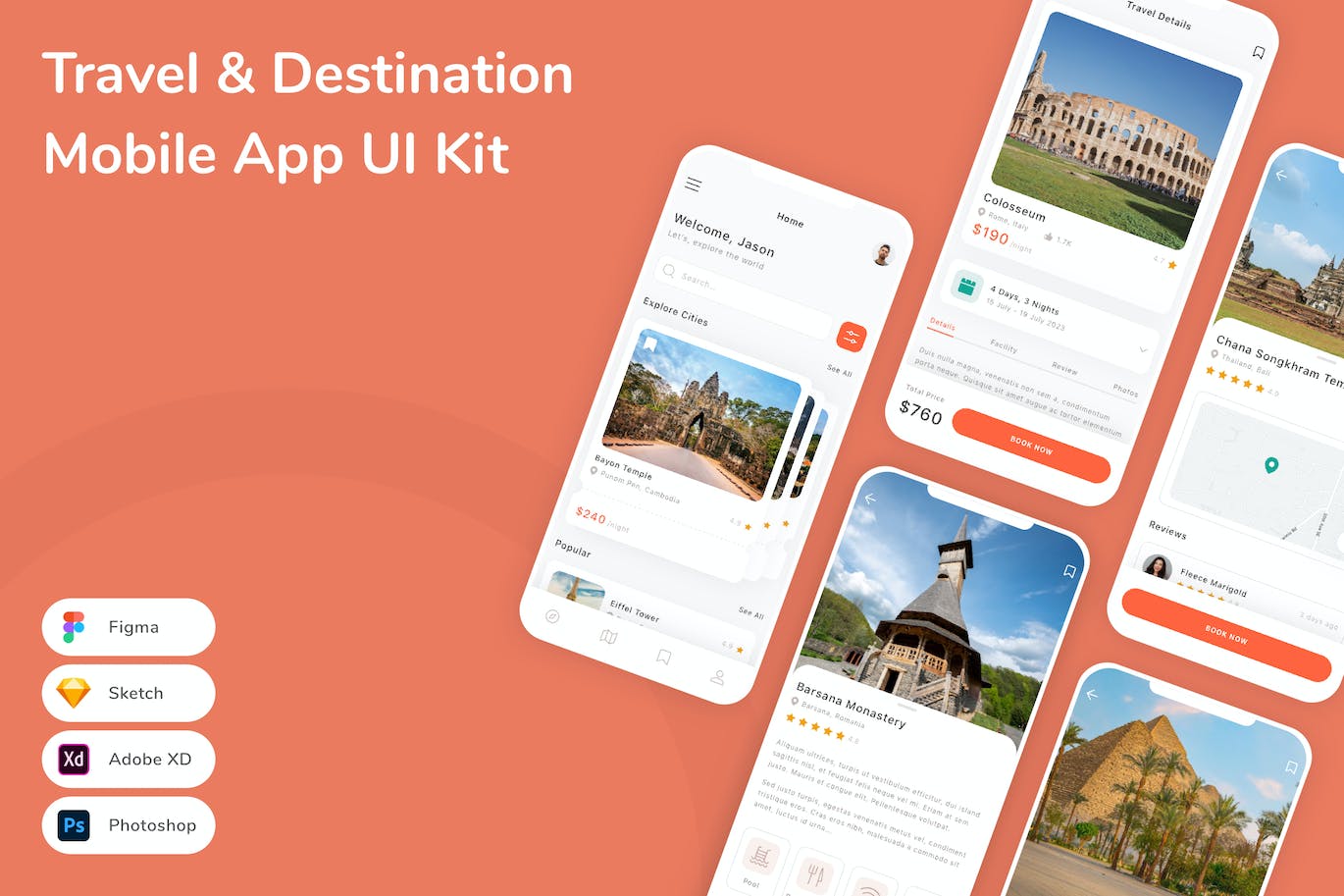 旅行和目的地App应用程序UI工具包素材 Travel & Destination Mobile App UI Kit APP UI 第1张