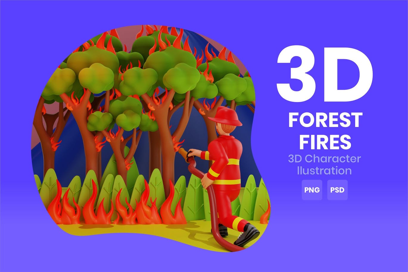 森林火灾3D角色插画素材 Forest Fires 3D Character Illustration 图片素材 第1张