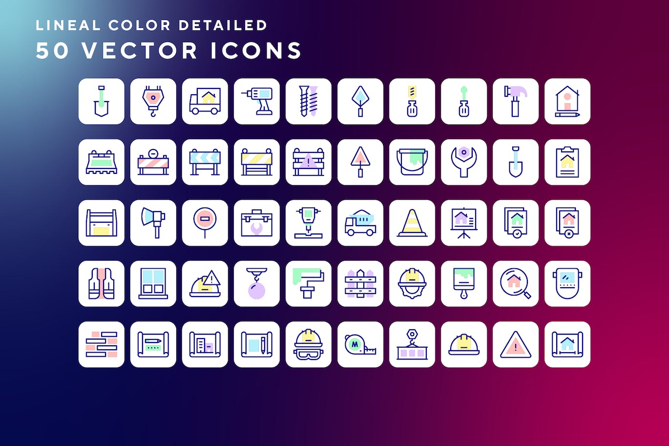 50枚建设主题彩色线条矢量图标 Construction icons 图标素材 第1张
