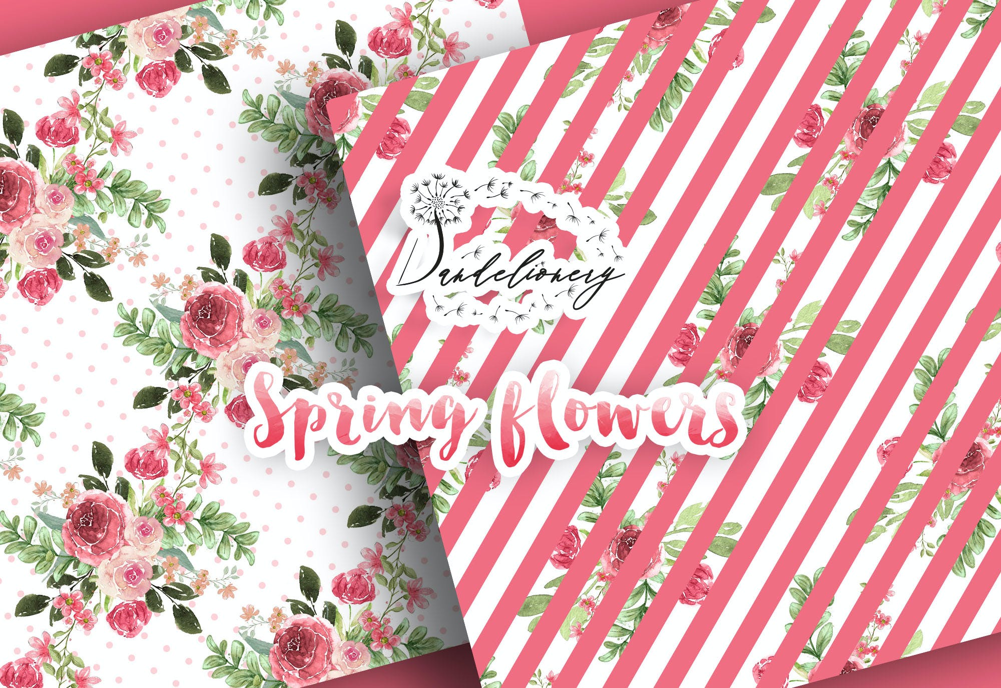 水彩春天花朵数码纸图案素材包 Spring flowers digital paper pack 设计素材 第2张